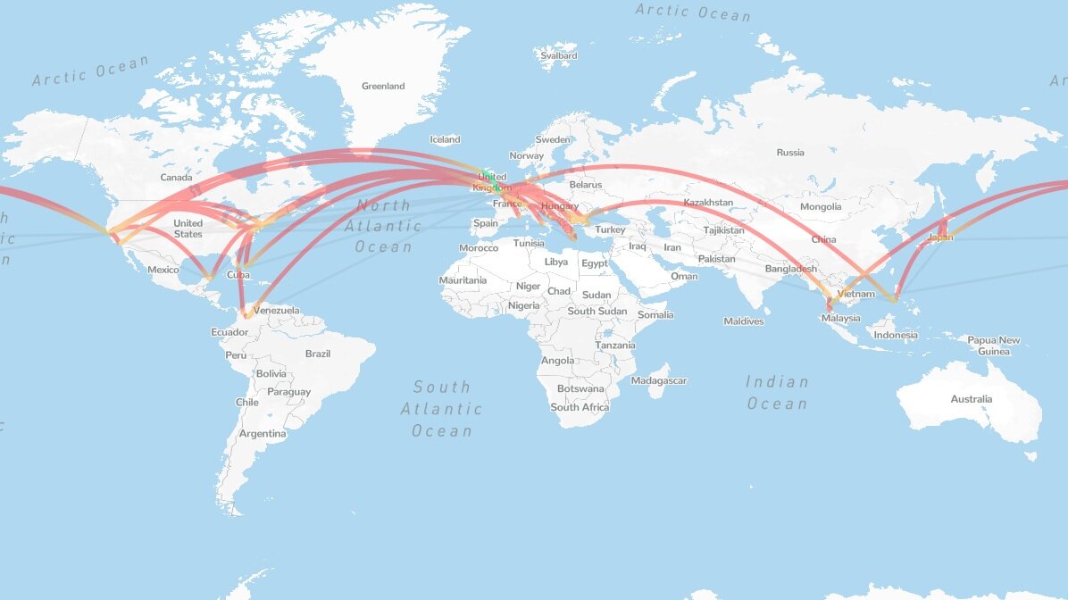 Map of our 2019–2020 travels, courtesy of NomadList